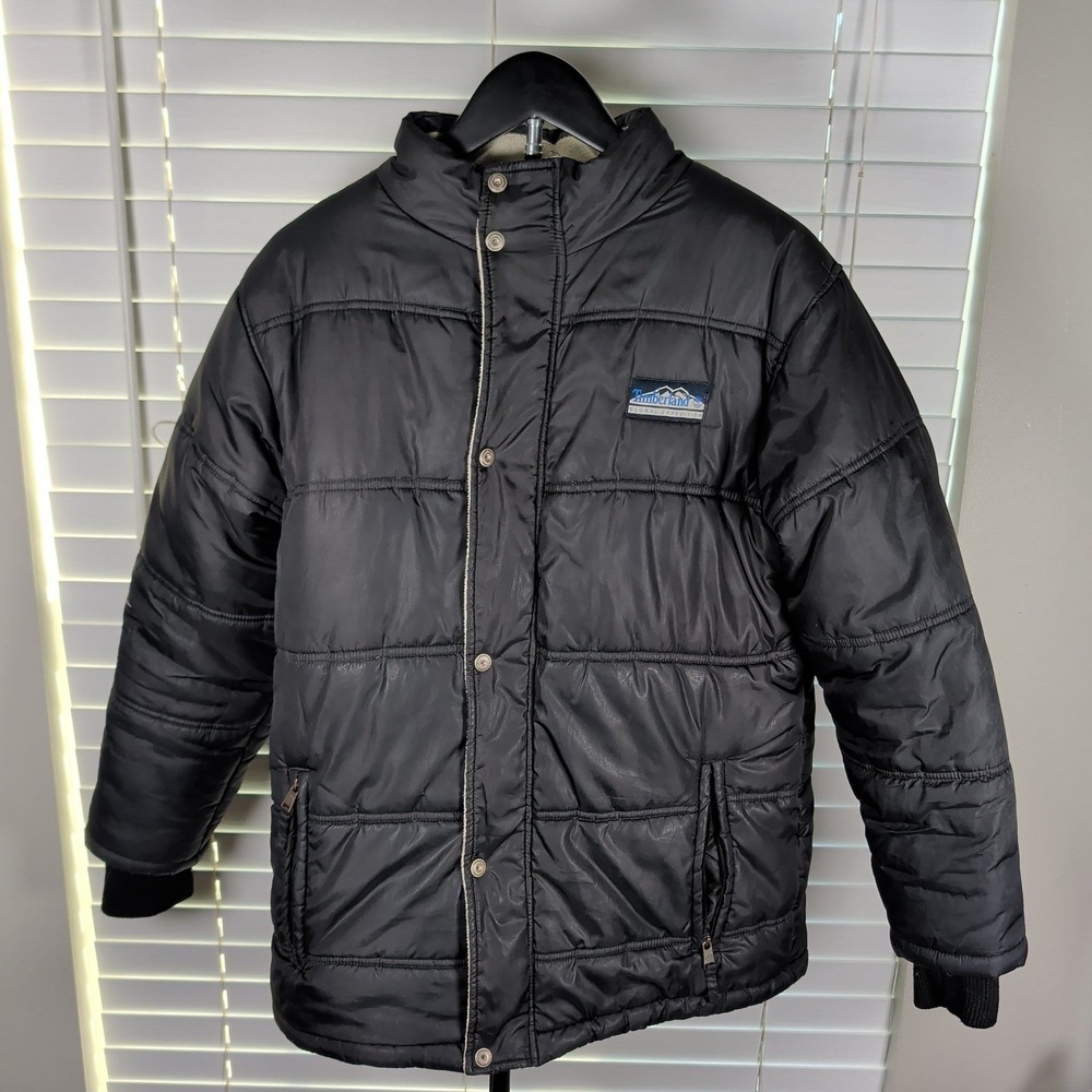 Timberland Puffer Jacket Mens XL Black Global Expedition Sherpa Lined Good